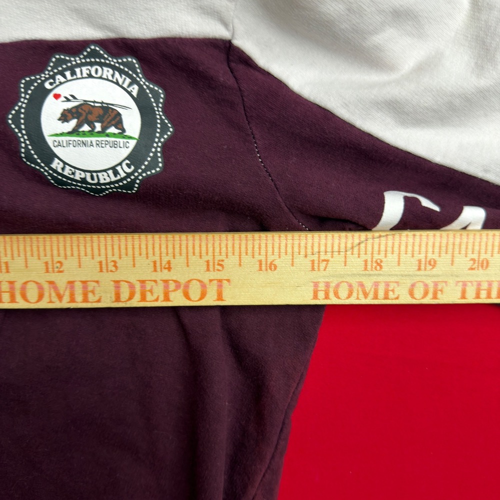 On Fire California Republic Quarter Zip Sweatshirt Maroon White Colorblock Large - Picture 7 of 8